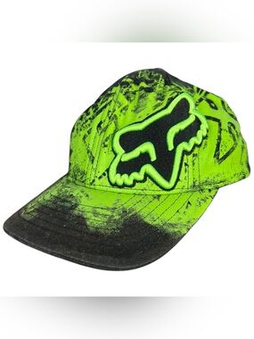 Fox Racing Youth Fitted Hat Black Green Flexfit Logo Cap OSFA